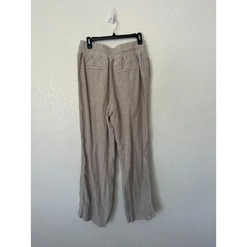 Quince Linen Wide Leg Pull On Tan Pants Size Medium